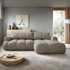 Garnero Arredamenti Divano letto con angolo a destra 4 posti 270x173cm con contenitore Litos Tessuto Bouclé Grigio Tortora Outlet