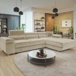Garnero Arredamenti Divano letto con angolo a destra 4 posti 280x170cm box contenitore vellutato beige Elvio Tessuto Vellutato Manila Beige
