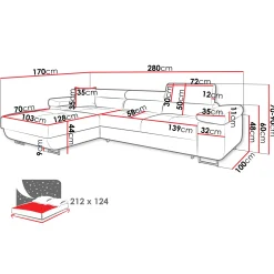 Garnero Arredamenti Divano letto con angolo a sinistra 4 posti 280x170cm box contenitore velluto nero Elvio Tessuto Vellutato Manila Nero Best
