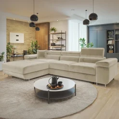 Garnero Arredamenti Divano letto con angolo a sinistra 4 posti 280x170cm box contenitore velluto beige Elvio Tessuto Vellutato Manila Beige Sale