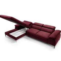 Garnero Arredamenti Divano letto regolabile angolare sinistra 4 posti 288x182cm tessuto rosso bordeaux Loungey Tessuto Vellutato Vogue Bordeaux Best