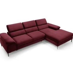 Garnero Arredamenti Divano letto regolabile angolare destra 4 posti 288x182cm tessuto rosso bordeaux Loungey Tessuto Vellutato Vogue Bordeaux Outlet