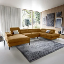 Garnero Arredamenti Divano letto regolabile angolare destro 5 posti 353x214cm tessuto giallo senape Calmora Tessuto Vellutato Vogue Giallo Senape Sale
