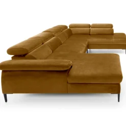 Garnero Arredamenti Divano letto regolabile angolare destro 5 posti 353x214cm tessuto giallo senape Calmora Tessuto Vellutato Vogue Giallo Senape Sale