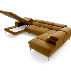 Garnero Arredamenti Divano letto regolabile angolare destro 5 posti 353x214cm tessuto giallo senape Calmora Tessuto Vellutato Vogue Giallo Senape Sale