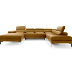Garnero Arredamenti Divano letto regolabile angolare destro 5 posti 353x214cm tessuto giallo senape Calmora Tessuto Vellutato Vogue Giallo Senape Sale