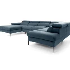 Garnero Arredamenti Divano letto regolabile angolare destro 5 posti 353x214cm tessuto azzurro Calmora Tessuto Vellutato Vogue Azzurro Clearance