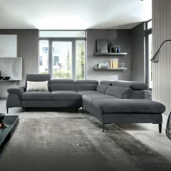 Garnero Arredamenti Divano letto regolabile angolare destra 5 posti 280x214cm tessuto grigio Snuggity Tessuto Vellutato Vogue Grigio New