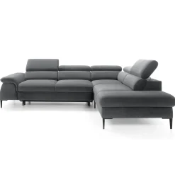 Garnero Arredamenti Divano letto regolabile angolare destra 5 posti 280x214cm tessuto grigio Snuggity Tessuto Vellutato Vogue Grigio New
