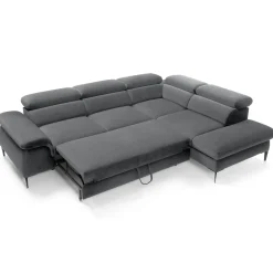 Garnero Arredamenti Divano letto regolabile angolare destra 5 posti 280x214cm tessuto grigio Snuggity Tessuto Vellutato Vogue Grigio New