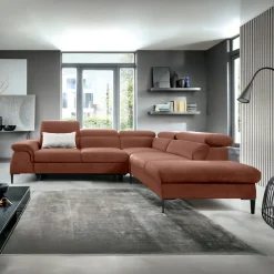 Garnero Arredamenti Divano letto regolabile angolare destra 5 posti 280x214cm tessuto arancio corallo Snuggity Tessuto Vellutato Vogue Corallo Discount