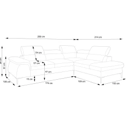 Garnero Arredamenti Divano letto regolabile angolare sinistra 5 posti 280x214cm tessuto grigio Snuggity Tessuto Vellutato Vogue Grigio Sale