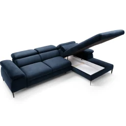 Garnero Arredamenti Divano letto regolabile angolare destra 4 posti 288x182cm tessuto blu Loungey Tessuto Vellutato Vogue Blu