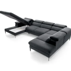 Garnero Arredamenti Divano letto regolabile angolare destro 5 posti 353x214cm tessuto grigio scuro Calmora Tessuto Vellutato Vogue Grigio Scuro Hot