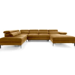Garnero Arredamenti Divano letto regolabile angolare sinistro 5 posti 353x214cm tessuto giallo senape Calmora Tessuto Vellutato Vogue Giallo Senape Outlet