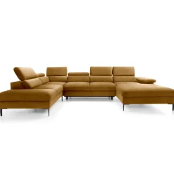 Garnero Arredamenti Divano letto regolabile angolare sinistro 5 posti 353x214cm tessuto giallo senape Calmora Tessuto Vellutato Vogue Giallo Senape Outlet