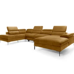 Garnero Arredamenti Divano letto regolabile angolare sinistro 5 posti 353x214cm tessuto giallo senape Calmora Tessuto Vellutato Vogue Giallo Senape Outlet