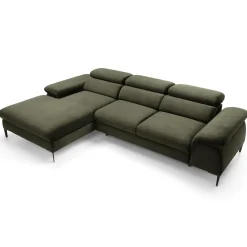 Garnero Arredamenti Divano letto regolabile angolare sinistra 4 posti 288x182cm tessuto verde oliva Loungey Tessuto Vellutato Vogue Verde Oliva Best