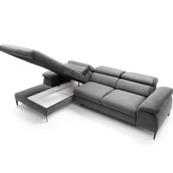 Garnero Arredamenti Divano letto regolabile angolare sinistra 4 posti 288x182cm tessuto grigio chiaro Loungey Tessuto Vellutato Vogue Grigio Chiaro Discount