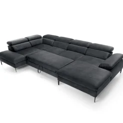 Garnero Arredamenti Divano letto regolabile angolare sinistro 5 posti 353x214cm tessuto grigio scuro Calmora Tessuto Vellutato Vogue Grigio Scuro Outlet