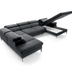 Garnero Arredamenti Divano letto regolabile angolare sinistro 5 posti 353x214cm tessuto grigio scuro Calmora Tessuto Vellutato Vogue Grigio Scuro Outlet