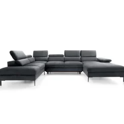 Garnero Arredamenti Divano letto regolabile angolare sinistro 5 posti 353x214cm tessuto grigio scuro Calmora Tessuto Vellutato Vogue Grigio Scuro Outlet