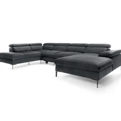 Garnero Arredamenti Divano letto regolabile angolare sinistro 5 posti 353x214cm tessuto grigio scuro Calmora Tessuto Vellutato Vogue Grigio Scuro Outlet