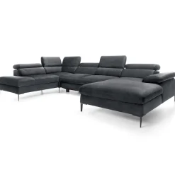 Garnero Arredamenti Divano letto regolabile angolare sinistro 5 posti 353x214cm tessuto grigio scuro Calmora Tessuto Vellutato Vogue Grigio Scuro Outlet