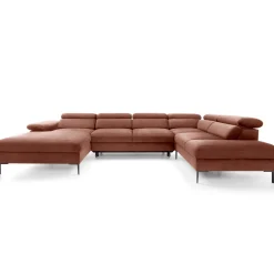 Garnero Arredamenti Divano letto regolabile angolare destro 5 posti 353x214cm tessuto arancio corallo Calmora Tessuto Vellutato Vogue Corallo Sale