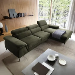 Garnero Arredamenti Divano letto regolabile angolare destra 4 posti 288x182cm tessuto verde oliva Loungey Tessuto Vellutato Vogue Verde Oliva Sale