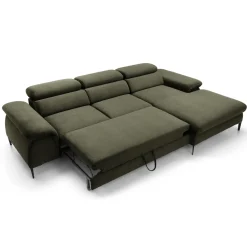 Garnero Arredamenti Divano letto regolabile angolare destra 4 posti 288x182cm tessuto verde oliva Loungey Tessuto Vellutato Vogue Verde Oliva Sale
