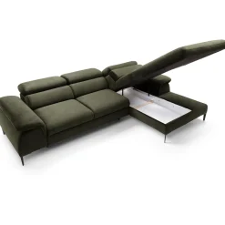 Garnero Arredamenti Divano letto regolabile angolare destra 4 posti 288x182cm tessuto verde oliva Loungey Tessuto Vellutato Vogue Verde Oliva Sale