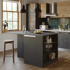 Garnero Arredamenti Isola cucina centrale 160x90cm 2 ante e vani antracite opaco con piano grigio effetto pietra Gourmet Antracite - Grigio pietra Sale