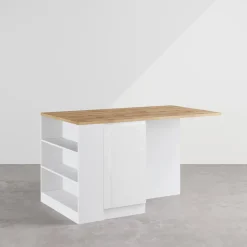 Garnero Arredamenti Isola cucina centrale 160x90cm 2 ante e vani bianco laccato con piano rovere Gourmet Bianco Lucido - Rovere Outlet