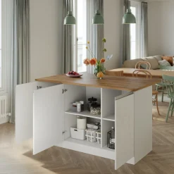 Garnero Arredamenti Isola cucina centrale 155x90cm 3 ante bianco laccato con piano rovere Gourmet Bianco Lucido - Rovere