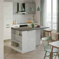 Garnero Arredamenti Isola cucina centrale 160x90cm 2 ante e vani bianco laccato con piano grigio effetto pietra Gourmet Bianco Lucido - Grigio pietra Sale