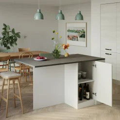 Garnero Arredamenti Isola cucina centrale 160x90cm 2 ante e vani bianco laccato con piano grigio effetto pietra Gourmet Bianco Lucido - Grigio pietra Sale