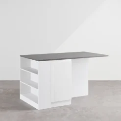 Garnero Arredamenti Isola cucina centrale 160x90cm 2 ante e vani bianco laccato con piano grigio effetto pietra Gourmet Bianco Lucido - Grigio pietra Sale