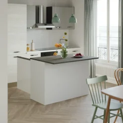 Garnero Arredamenti Isola cucina centrale 125x90cm bianco piano grigio pietra Gourmet Bianco Lucido - Grigio pietra Outlet