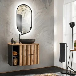 Garnero Arredamenti Lavabo bagno da appoggio 52x40cm ceramica nero oro Limpid Sale