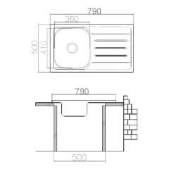 Garnero Arredamenti Lavello da incasso 79x50cm 1 vasca destra acciaio inox con gocciolatoio Asilcrome Hot