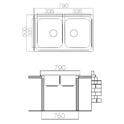 Garnero Arredamenti Lavello da incasso 79x50cm 2 vasche acciaio inox Tearcrom Sale