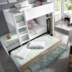 Garnero Arredamenti Letto a castello con armadio 244x126cm bianco rovere 3 letti Damian Bianco Opaco - Rovere