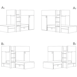Garnero Arredamenti Letto a castello per bambini con armadio 255x112cm rovere bianco Sole Bianco Opaco - Rovere Best
