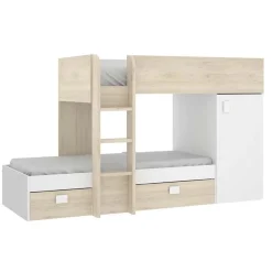 Garnero Arredamenti Letto a castello per bambini con armadio 255x112cm rovere bianco Sole Bianco Opaco - Rovere Best