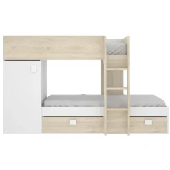 Garnero Arredamenti Letto a castello per bambini con armadio 255x112cm rovere bianco Sole Bianco Opaco - Rovere Best
