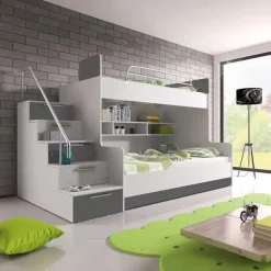 Garnero Arredamenti Letto a castello per bambini 254x120cm bianco grigio Enrico Gihome® Bianco Lucido - Grigio Outlet