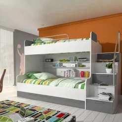 Garnero Arredamenti Letto a castello per bambini 254x120cm bianco grigio Enrico Gihome® Bianco Lucido - Grigio Outlet