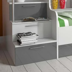 Garnero Arredamenti Letto a castello per bambini 254x120cm bianco grigio Enrico Gihome® Bianco Lucido - Grigio Outlet