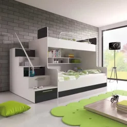 Garnero Arredamenti Letto a castello per bambini 254x120cm bianco nero Enrico Gihome® Bianco Lucido - Nero Lucido Sale